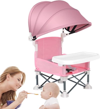 Opvouwbare kinderstoel - Draagbare stoel - Buitenactiviteiten - Met afneembaar dienblad - 39x18x39 cm - Roze