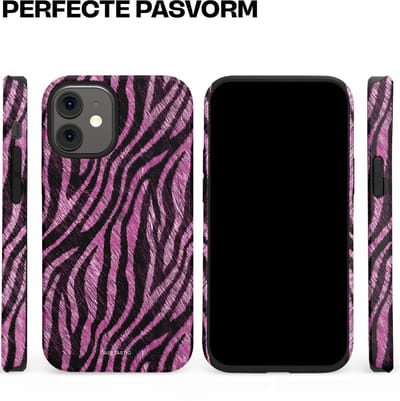Casetastic hoesje geschikt voor Apple iPhone 12 Mini - Dubbellaagse bescherming - Roze Paarse Zebraprint - Fashion Case - Zwart Lila
