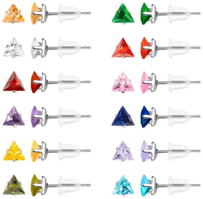 Aramat Jewels | Oorbellen | RVS Zweerknopjes Driehoek Zirkonia - Geometrische Studs | Zilverkleurig / 4 mm / Aqua Blauw | |3mm | Staal | Kinderen, Volwassenen | Verkleurd niet