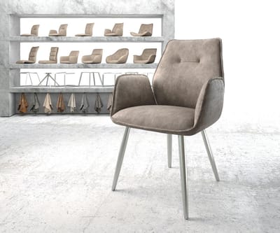 Gestoffeerde-stoel Zoa-Flex 4-poot conisch roestvrij staal microvelours taupe vintage pocketveer kern