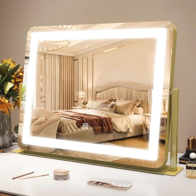 Verlichte Make-Up Spiegel met Dimbare Verlichting en 360° Rotatie - Grote Tafelspiegel voor Perfecte Make-Up