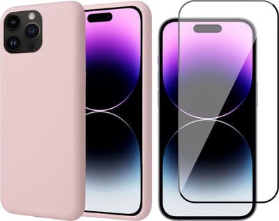 Hoesje geschikt voor iPhone 14 Pro - Screen Protector FullGuard - Back Cover Case SoftTouch Roze & Screenprotector