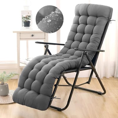 Waterdicht Chaise Lounge Kussen - Antislip en Duurzaam Buiten Stoelkussen voor Tuin en Terras (168x50x7 cm, Grijs)