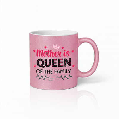 Mother is Queen of the Family Mok 330 ml – roze koffiemok met moeder quote design – Cadeau voor mama