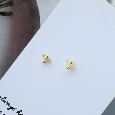 Boucles d'oreilles dorées petit avion pour femmes Personnalité créative Exquises Simples Tempérament Petites boucles d'oreilles Mignonnes black