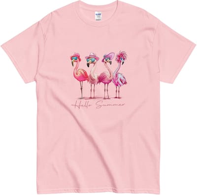 T Shirt Dames Heren met Grappige Zomer Flamingo's - Hello Summer - Roze - S
