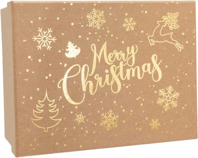 Luxe Geschenkdoos met Deksel 20x15 cm - Bruine Kerst Cadeaubox met Gouden Motief