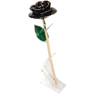 Décoration Rose Plaqué Or 24K Trempée Or Rose Ornement Plaqué Or Rose Véritable avec Support pour noir