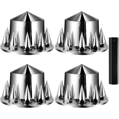 VEVOR Achteraswieldoppen met spikes voor vrachtwagens, gegalvaniseerde ABS wielmoerdoppen, 4 stuks. Inclusief montagegereedschap, complete set, zilver