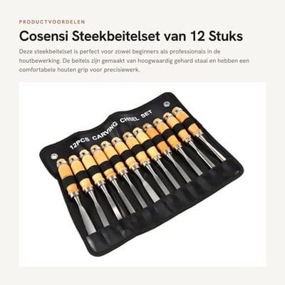Dailygoods- Steekbeitelset 12 Stuks - Hout Snijgereedschap - Hoogwaardig Hout - Gehard Staal - Oprolbare Koffer - Professioneel en Amateurs - Houtsnijgereedschap