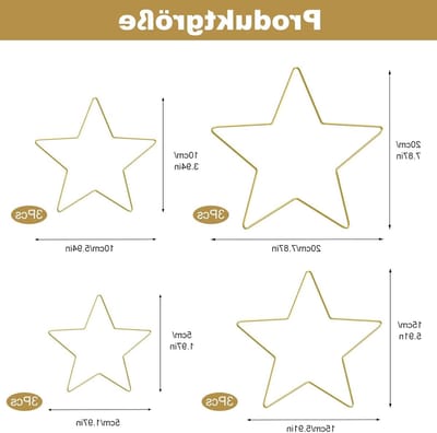 Metalen Sterren Knutselen - Draad Sterren - Decoratie Maken - Verschillende Maten - 12 Stuks - Goud