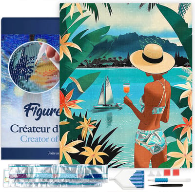 Figured'Art Diamond Painting set Volwassenen 40x50 cm met lijst Dame en oceaan - 5D DIY Art full drill vierkante diamant - Canvas al ingelijst