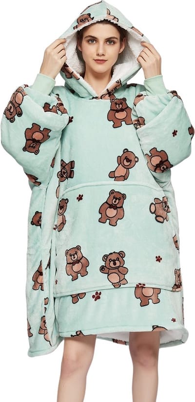 Badrock Hoodie deken - Fleece deken met mouwen en capuchon – Oversized hoodie deken met mouwen – Fleece TV deken – Plaid met mouwen – hoodie blanket - Warm & zacht – Fleece poncho - Draagbare deken – beren