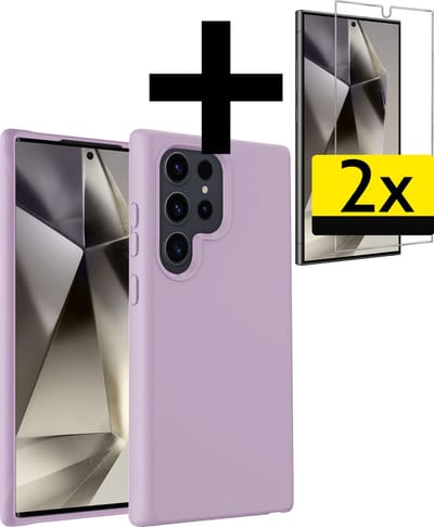 Hoesje - Met 2x Screenprotector - Geschikt voor Samsung Galaxy S24 Ultra - Sterk & Shockproof - Back Cover - Siliconen Case - Telefoon Hoes - Telefoonhoesjes - Lila