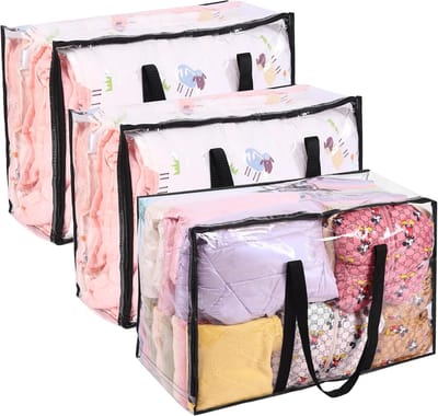 Famanu - Set van 3 transparante opbergtassen van 110L, met dubbele ritsen en stevige handgrepen, ideaal voor dekbedden en kleding