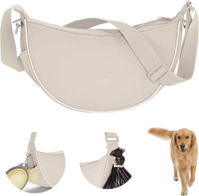 Honden Wandeltas - Schoudertas Trainingstas - Honden Uitlaten - Met Poepzak Dispenser - 30x15x10 cm - Beige