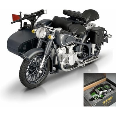 1/10 Legering Klassiek Zijspan Motorfiets Model Diecast Metaal Retro Militaire Driewieler Motorfiets Model Geluid En Licht Kinder Speelgoed Cadeau