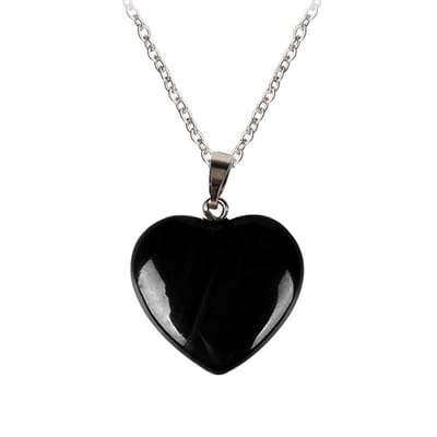 Fako Bijoux® - Ketting Met Hartje - Hart Natuursteen - 20x20mm - Obsidiaan - 50cm