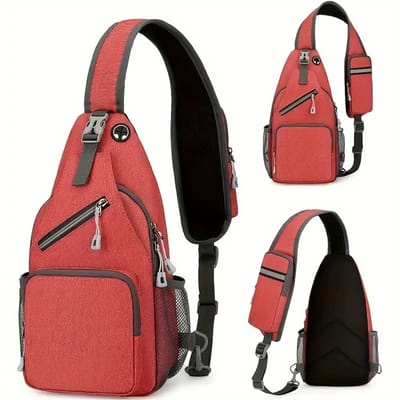 Sjtoer® Crossbody Tas Dames & Heren – Rode Borsttas met USB/Kabeldoorvoer – Compacte Schoudertas voor Reizen, Festival, Wandelen en Dagelijks Gebruik