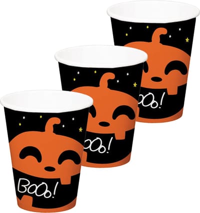 Halloween thema feest beker - 18x - pompoen BoOo! print - papier - 250 ml