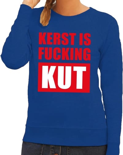 Foute kersttrui / sweater Kerst Is Fucking Kut - blauw voor dames - Kersttruien XS