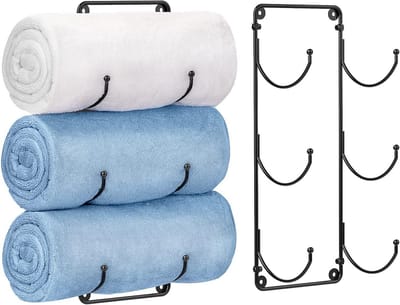 SnelShoppen - Towel Holder Wandgemonteerd 2 Stuks Badkamer Gastendoekhouder Handdoekrek Ruimtebesparend Badkameraccessoires Zwart Met Boorgat