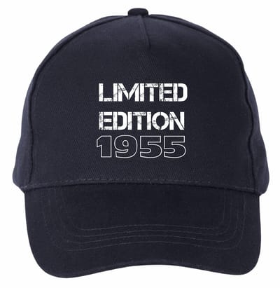Mijncadeautje - 5 panel - Cap - Verstelbaar - Pet van 100% dik geborsteld katoen- unisex - opdruk wit - Limited Edition - 1955 - navy blauw