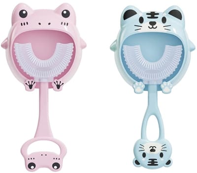 Dailygoods - 2 stuks U-vormige kindertandenborstels voor mooie tanden, ergonomische 360 graden tandenborstel voor een gezonde glimlach
