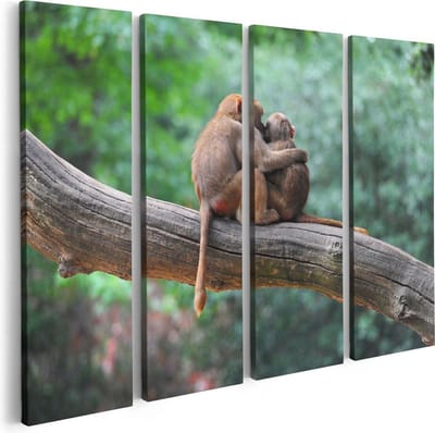 Artaza Canvas Schilderij Vierluik Twee Apen Vrienden Op Een Tak In Een Boom - 80x60 - Foto Op Canvas - Canvas Print