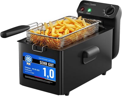 Friteuse met Koude Zone en Mandje - 3 Liter Inhoud - 2000W - Vaatwasserbestendige Onderdelen