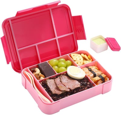 Kinderbroodtrommel met vakken, 1300 ml, BPA-vrij, Bento box, lunchbox, snackbox, lekvrij met 5 vakken, broodtrommel voor volwassenen, meisjes en jongens, magnetron/vaatwasmachinebestendig
