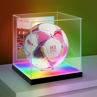 LED Verlichte Showcase voor Voetbal met UV- en Stofbescherming, Ideaal voor Collecties en Handtekeningen, Inclusief Ballonsteun en Fotohouder