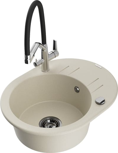Mexen Kevin granieten spoelbak 1-komorige met keukenkraan Duo, beige - 6517-69-671701-07-B