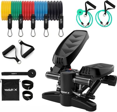 Stepper met display - Home gym apparaat - Thuis sporten - Complete full-body workout - 12-delige set - Zwart