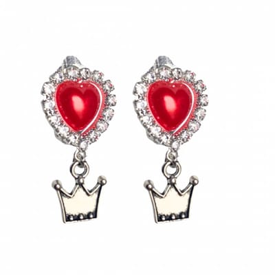 Clip oorbellen- hart- rood- kroontje- geen gaatje- Charme Bijoux