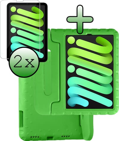 Hoesje Geschikt voor Apple iPad Mini 7 (2024) - 8.3 inch - 7e Generatie - Met 2x Screenprotector - Kinderhoes Shockproof Bumper - Kidsproof Case - Tablet Hoes - Kinder Hoes Cover - Groen