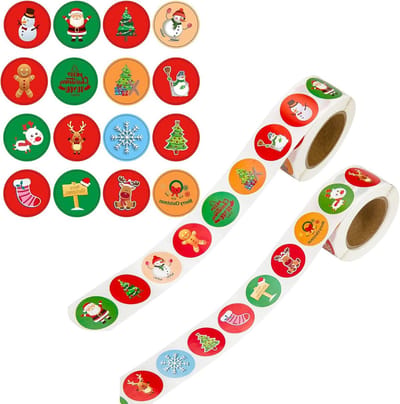 Ronde kerststickers (1000 stuks, 2.5 cm) voor cadeaus, enveloppen en decoratie - 16 verschillende patronen