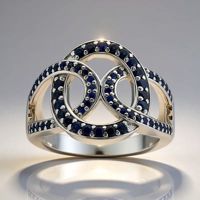 Cavill - Zilveren ring met 62 blauwe saffieren 0,62 ct - 925 Sterling zilver gerhodineerd - Elegante verstrengelde cirkels pavé-zetting