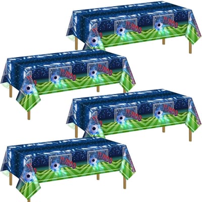 Voetbal Tafelkleden Set van 4, Plastic Tafelkleden voor Voetbalfeesten, Versiering voor Verjaardagen en Sportevenementen 130 x 220 cm
