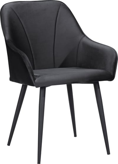 Soof&Tess - Genoa Eetkamerstoel - Zwart - Fluweel - Velvet - Industrieel - Met armleuning - Easy Clean Stoffen - Hoge Kwaliteit