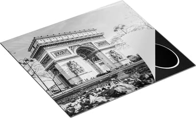 Chefcare Inductie Beschermer Arc de Triomphe in Parijs tijdens de Herfst - Zwart Wit - 60x50 cm - Afdekplaat Inductie - Kookplaat Beschermer - Inductie Mat