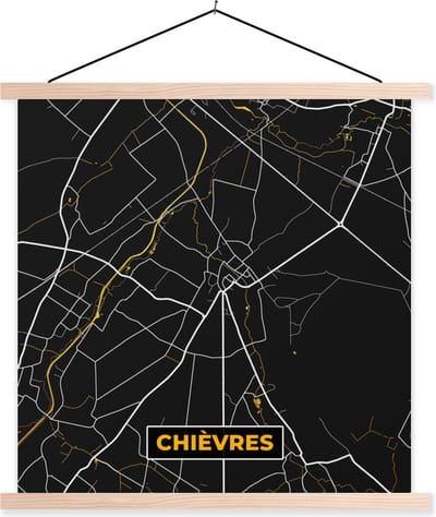Posterhanger incl. Poster 40x40 cm - Schoolplaat - Stadskaart - Goud - Chièvres - Plattegrond - Kaart - Textielposter - Blanke latten - Stadskaart