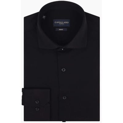 Cavallaro Napoli Overhemd Uni Pique Comfortable Stretch Zwart / male