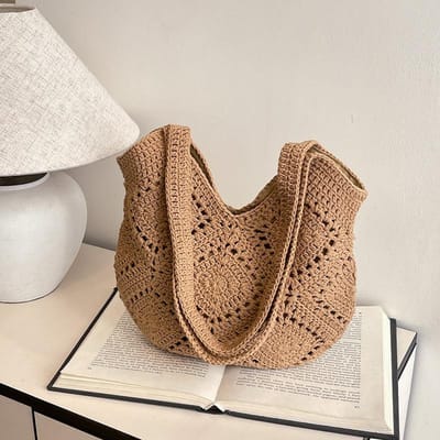 Kleine Frisse Pastorale Stijl Katoenkoord Schoudertas Geweven Zachte Tas Reizen Veelzijdig Mode Stro Geweven Katoenkoord Draagtas beige