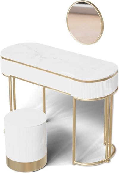 Elegante Kaptafel met Spiegel en Kruk - Make-uptafel met Opberglades voor Sieraden en Make-up - Wit Dressoir voor Slaapkamer