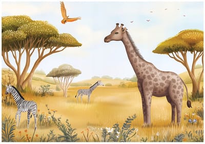 WALLARENA - Fotobehang - 150x105 cm - leuke dieren en bomen voor de kinderkamer