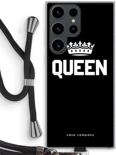 Case Company® - Hoesje met koord geschikt voor Samsung Galaxy S23 Ultra hoesje met Koord - Queen zwart - Telefoonhoesje met Zwart Koord - Bescherming aan alle Kanten en Over de Schermrand