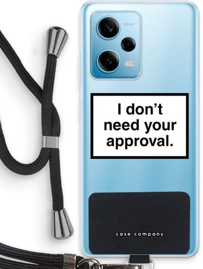 Case Company® - Hoesje met koord geschikt voor Xiaomi Redmi Note 12 Pro 5G hoesje met Koord - Don't need approval - Telefoonhoesje met Zwart Koord - Bescherming aan alle Kanten en Over de Schermrand