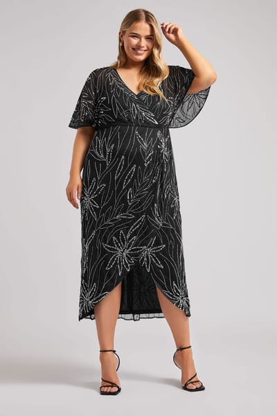Luxe: Ultimate Embellishment Luxe Maxiwikkeljurk Met Bloemontwerp Met Pailletten In Zwartsize 42