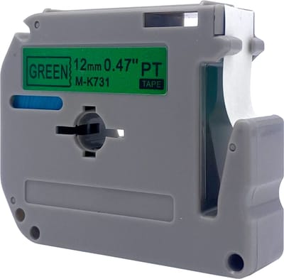 DULA Brother Compatible label tape- M-K731 - 1 cassette - Brother P-Touch - Zwart op groen - 12mm x 8m